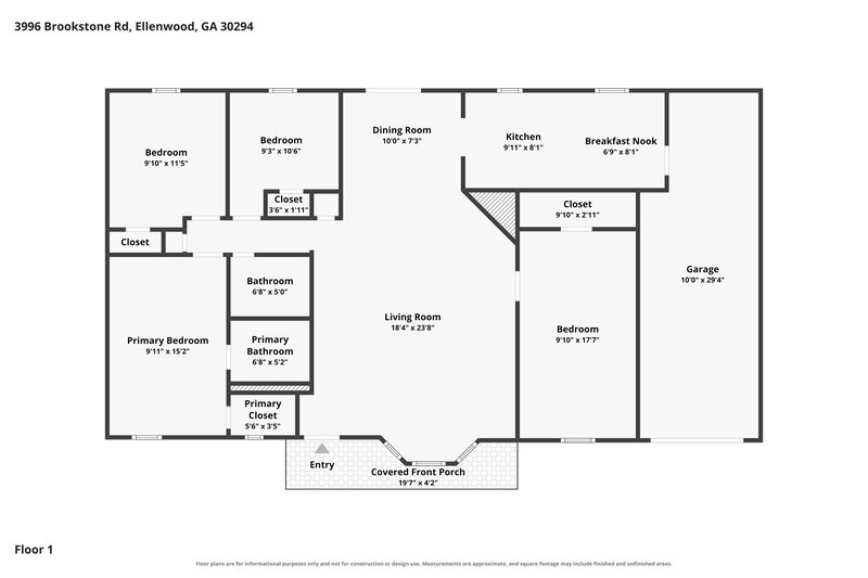 1,855/Mo, 3996 Brookstone Rd Ellenwood, GA 30294 Floor Plan View