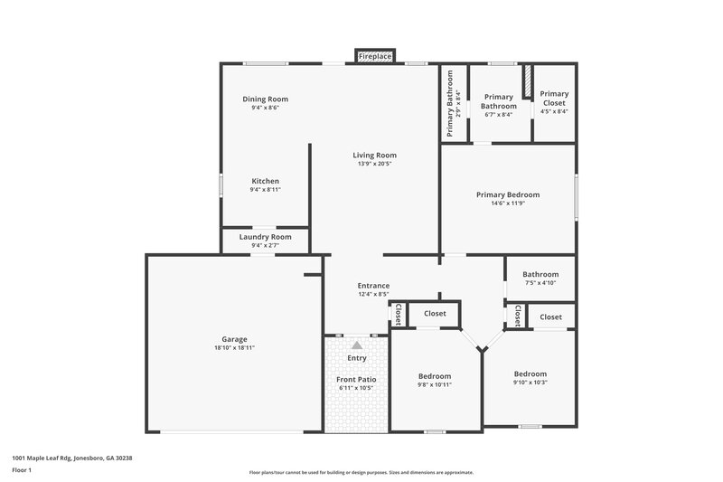 1,700/Mo, 1001 Maple Leaf Rdg Jonesboro, GA 30238 Floor Plan View