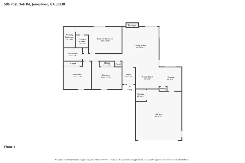 1,625/Mo, 596 Post Oak Road Jonesboro, GA 30238 Floor Plan View