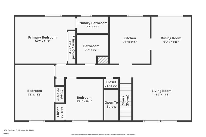 1,810/Mo, 1876 CORDUROY Court Lithonia, GA 30058 Floor Plan View 2