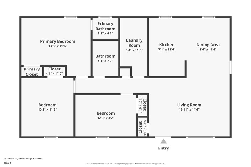1,435/Mo, 3564 Briar Dr Lithia Springs, GA 30122 Floor Plan View