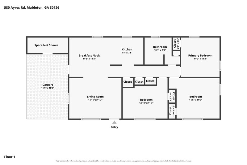 1,615/Mo, 580 Ayres Rd Mableton, GA 30126 Floorplan View