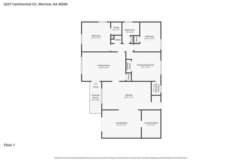 1,705/Mo, 6237 Continental Cir Morrow, GA 30260 Floor Plan View
