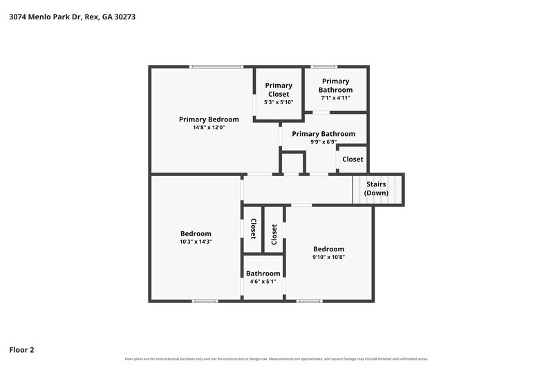 1,640/Mo, 3074 Menlo Park Dr Rex, GA 30273 Floor Plan View 2