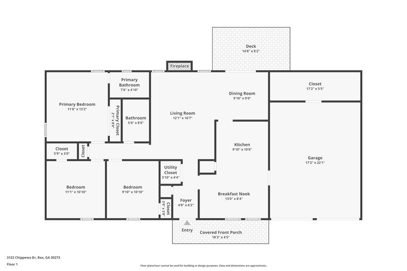1,560/Mo, 3122 Chippewa Dr Rex, GA 30273 Floor Plan View