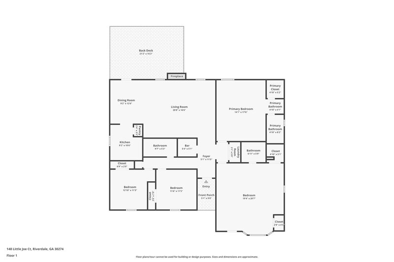 1,780/Mo, 148 Little Joe Ct Riverdale, GA 30274 Floor Plan View