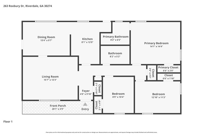 1,635/Mo, 263 Roxbury Dr Riverdale, GA 30274 Floor Plan View