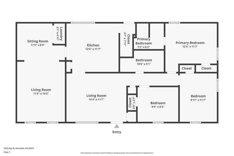 1,600/Mo, 7032 Ray St Riverdale, GA 30274 Floor Plan View