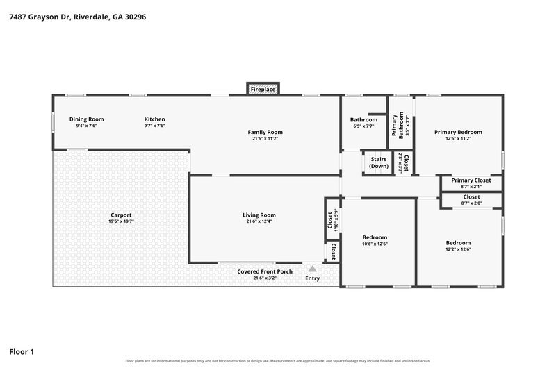 1,980/Mo, 7487 Grayson Dr Riverdale, GA 30296 Floor Plan View