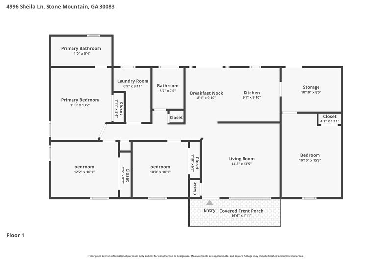 1,895/Mo, 4996 SHEILA Lane Stone Mountain, GA 30083 Floor Plan View