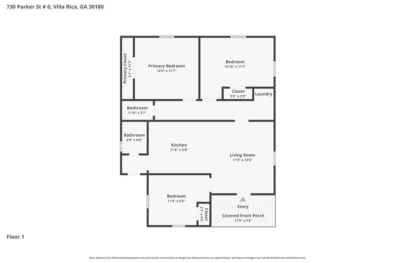 1,475/Mo, 730 Parker St Villa Rica, GA 30180 Floor Plan View