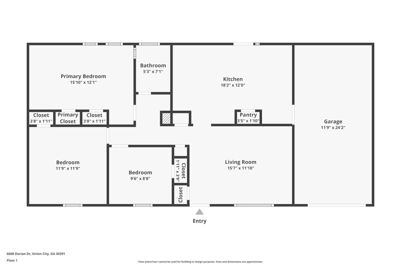 1,960/Mo, 6608 Dorian Dr Union City, GA 30291 Floor Plan View
