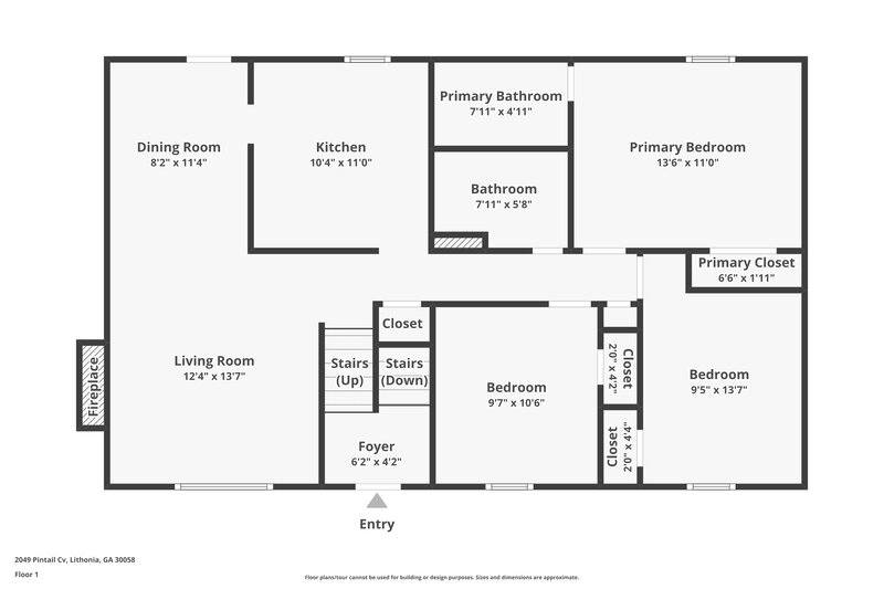 1,850/Mo, 2049 Pintail Cove Lithonia, GA 30058 Floorplan View