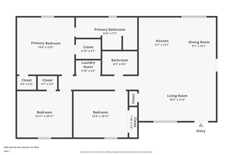 1,810/Mo, 5030 Gillsville Hwy Gillsville, GA 30543 Floor Plan View