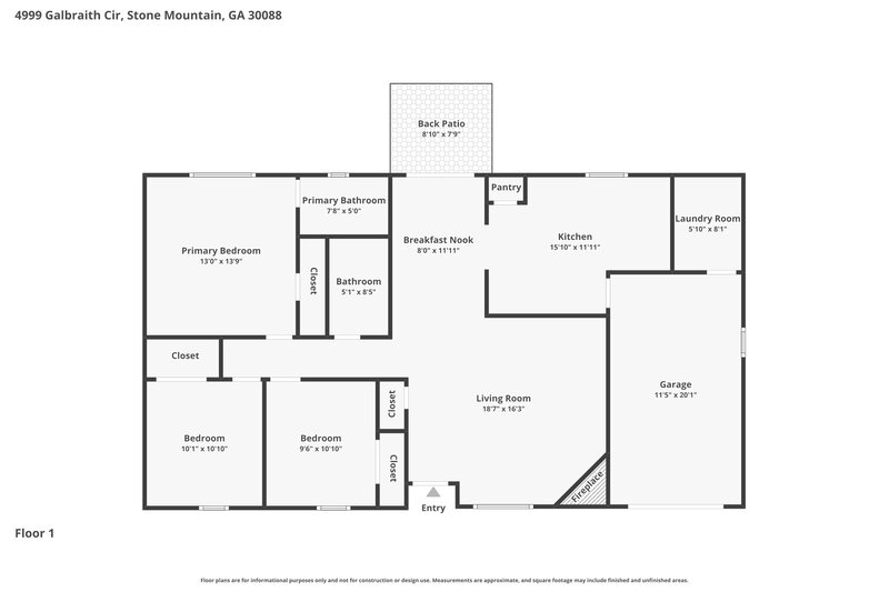 1,685/Mo, 4999 Galbraith Cir Stone Mountain, GA 30088 Floor Plan View