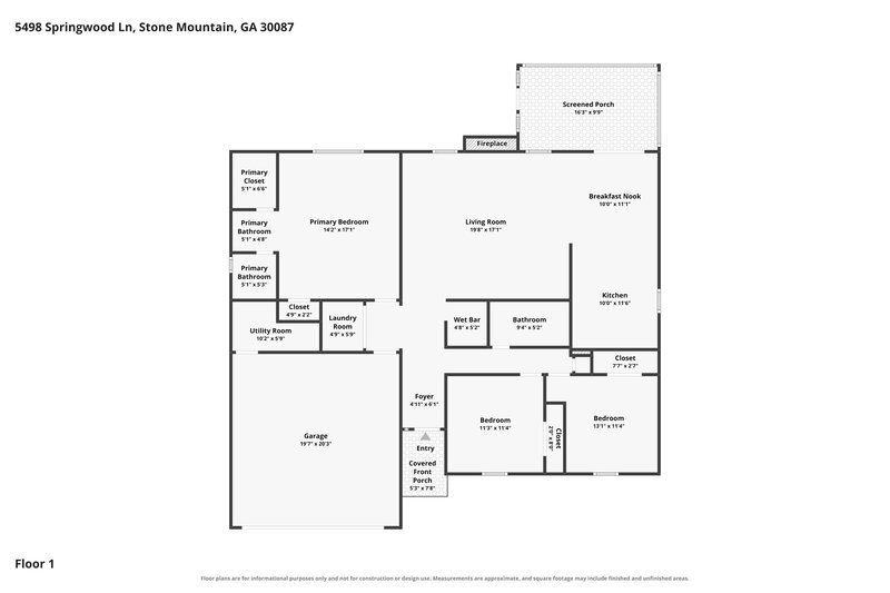 1,750/Mo, 5498 Springwood Ln Stone Mountain, GA 30087 Floor Plan View