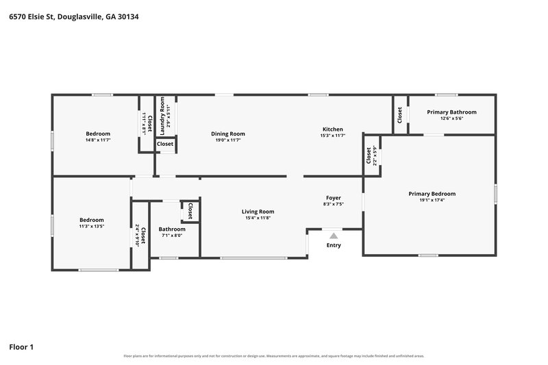 1,565/Mo, 6570 ELSIE Street Douglasville, GA 30134 Floorplan View