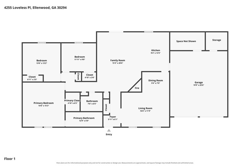 1,670/Mo, 4255 LOVELESS Place Ellenwood, GA 30294 Floor Plan View