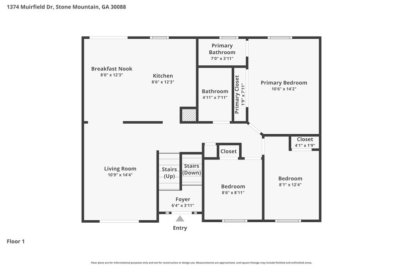 1,965/Mo, 1374 MUIRFIELD Drive Stone Mountain, GA 30088 Floor Plan View 2