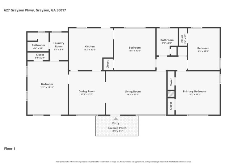 1,865/Mo, 627 GRAYSON Parkway Grayson, GA 30017 Floorplan View