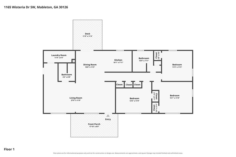 1,695/Mo, 1165 SW Wisteria Drive SW Mableton, GA 30126 Floor Plan View