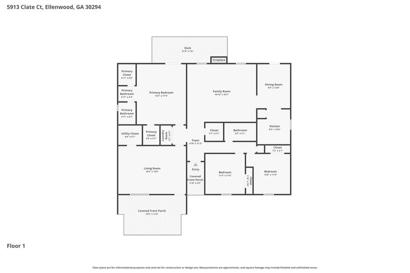 1,730/Mo, 5913 Clate Court Ellenwood, GA 30294 Floor Plan View