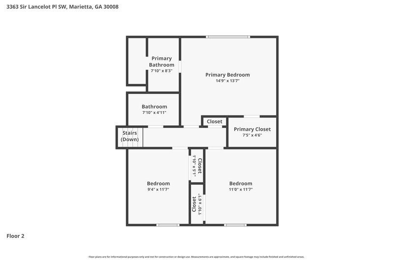 2,060/Mo, 3363 Sir Lancelot Place SW Marietta, GA 30008 Floor Plan View 3