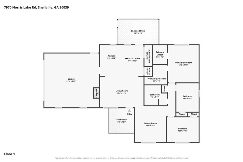 1,645/Mo, 7970 Norris Lake Road Snellville, GA 30039 Floor Plan View