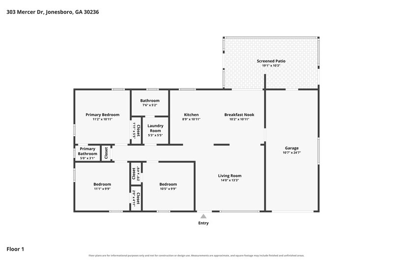 1,590/Mo, 303 Mercer Drive Jonesboro, GA 30236 Floor Plan View