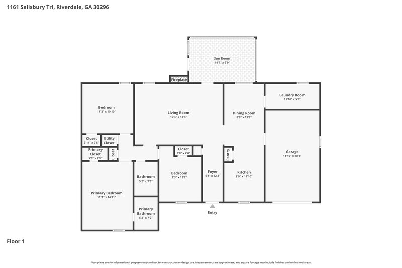 1,790/Mo, 1161 Salisbury Trl Riverdale, GA 30296 Floor Plan View