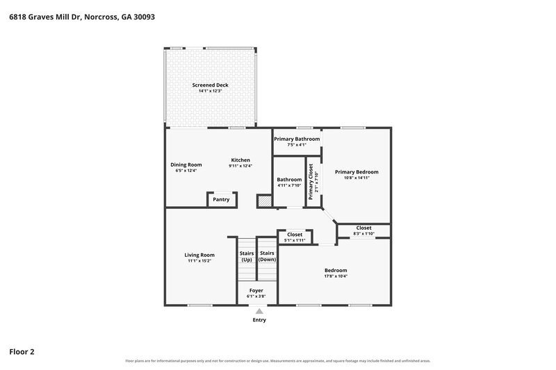2,250/Mo, 6818 Graves Mill Drive Norcross, GA 30093 Floor Plan View 2