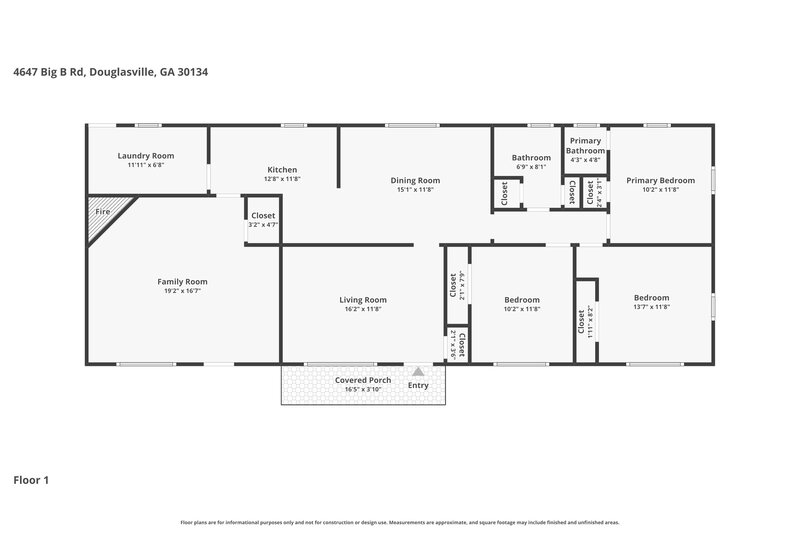 1,550/Mo, 4647 Big B Road Douglasville, GA 30134 Floorplan View