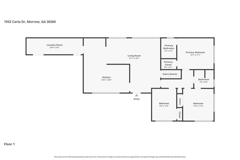 1,675/Mo, 1932 Carla Drive Morrow, GA 30260 Floorplan View 2