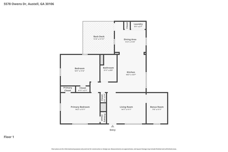 1,575/Mo, 5578 Owens Dr Austell, GA 30106 Floor Plan View