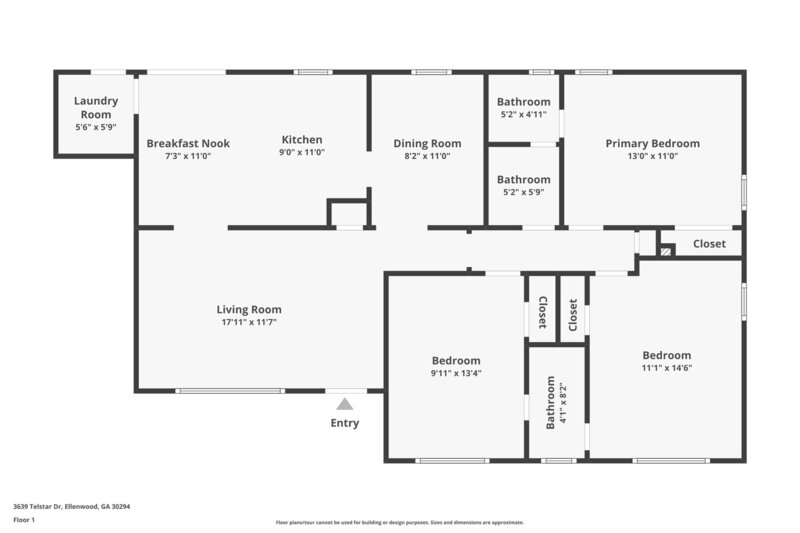 1,580/Mo, 3639 Telstar Drive Ellenwood, GA 30294 Floorplan View