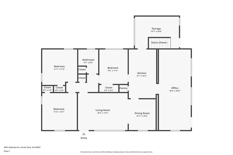 1,345/Mo, 4281 Oakview Drive Forest Park, GA 30297 Floor Plan View