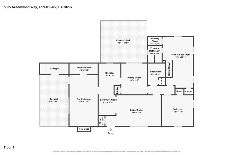1,515/Mo, 5585 Greenwood Way Forest Park, GA 30297 Floor Plan View