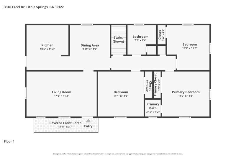 1,605/Mo, 3946 CREEL Drive Lithia Springs, GA 30122 Floor Plan View