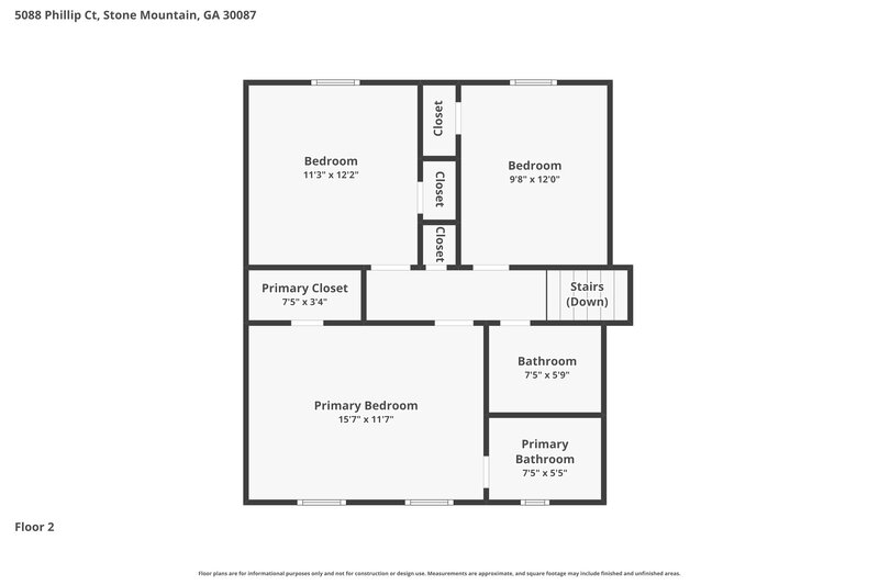 1,880/Mo, 5088 Phillip Court Stone Mountain, GA 30087 Floor Plan View 2