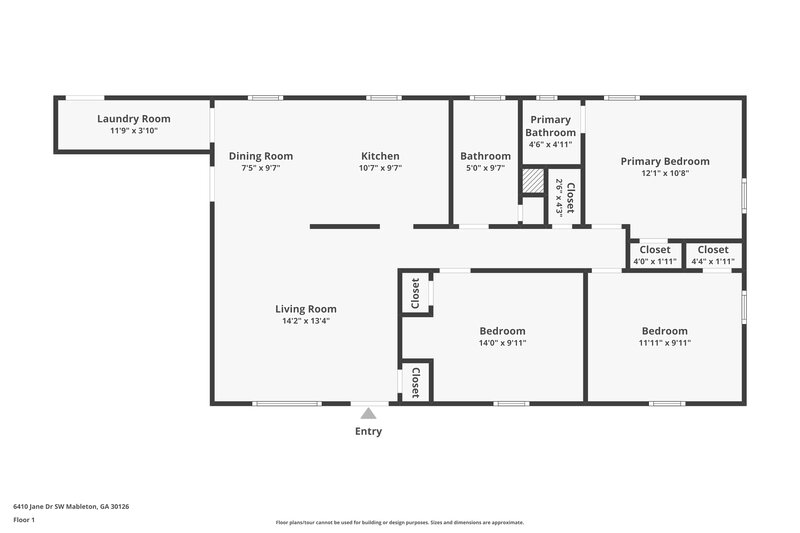 1,580/Mo, 6410 Jane Drive Mableton, GA 30126 Floor Plan View