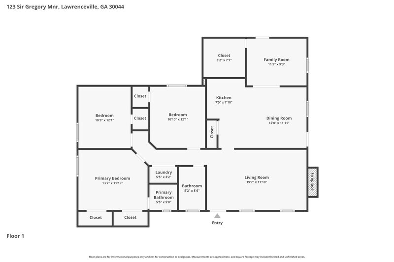 1,680/Mo, 123 Sir Gregory Manor Lawrenceville, GA 30044 Floor Plan View