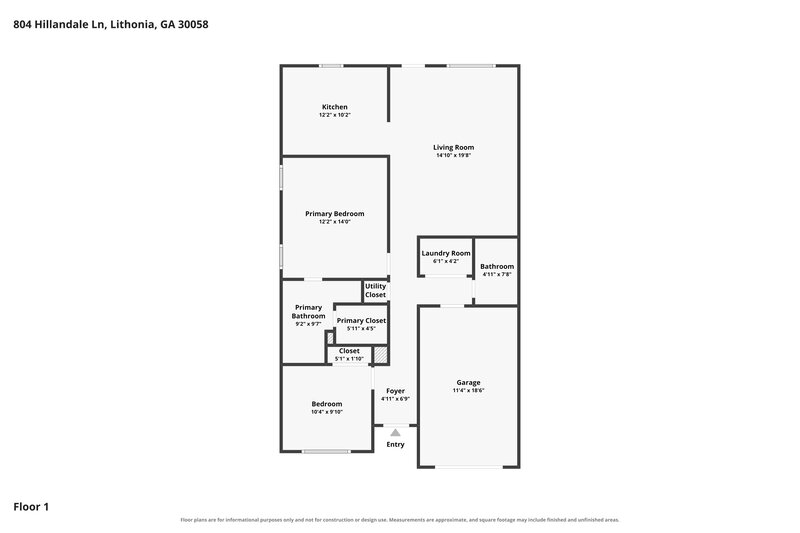 1,595/Mo, 804 Hillandale Lane Lithonia, GA 30058 Floor Plan View