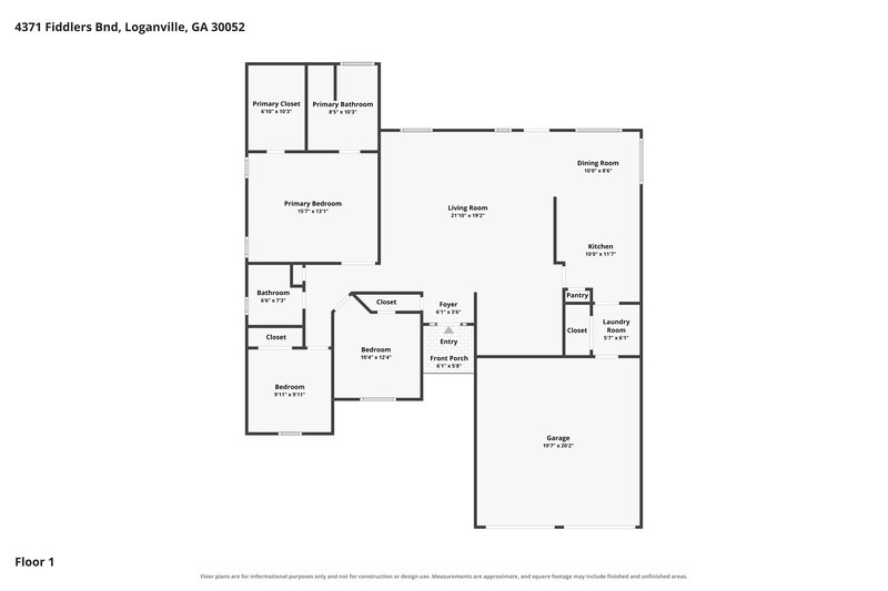 1,890/Mo, 4371 Fiddlers Bend Loganville, GA 30052 Floor Plan View