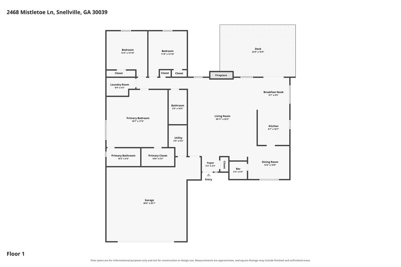 1,940/Mo, 2468 Mistletoe Lane Snellville, GA 30039 Floor Plan View