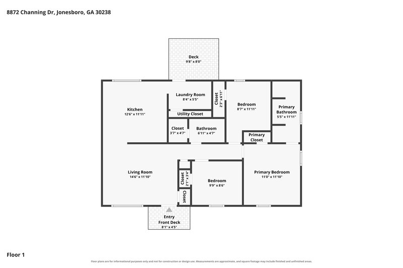 1,570/Mo, 8872 Channing Drive Jonesboro, GA 30238 Floor Plan View