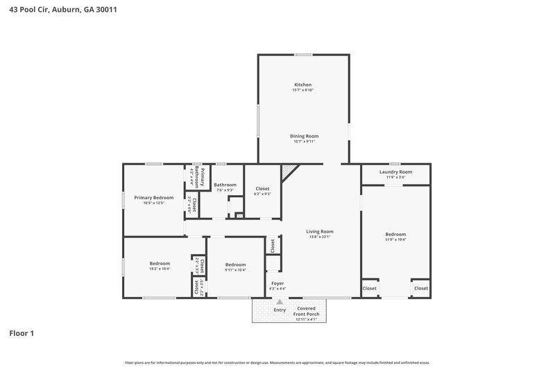 1,605/Mo, 43 Pool Circle Auburn, GA 30011 Floor Plan View