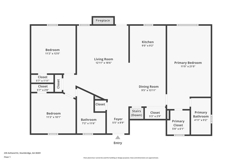 1,930/Mo, 235 Ashland Drive Stockbridge, GA 30281 Floor Plan View 2