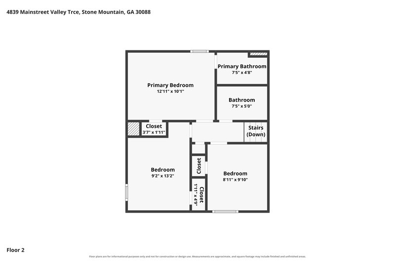 1,540/Mo, 4839 Mainstreet Valley Trace Stone Mountain, GA 30088 Floor Plan View 2