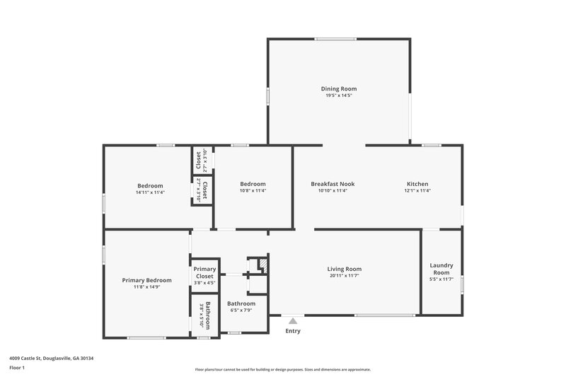 1,560/Mo, 4009 Castle Street Douglasville, GA 30134 Floorplan View