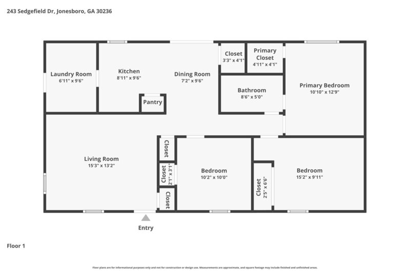 1,450/Mo, 243 Sedgefield Drive Jonesboro, GA 30236 Floorplan View
